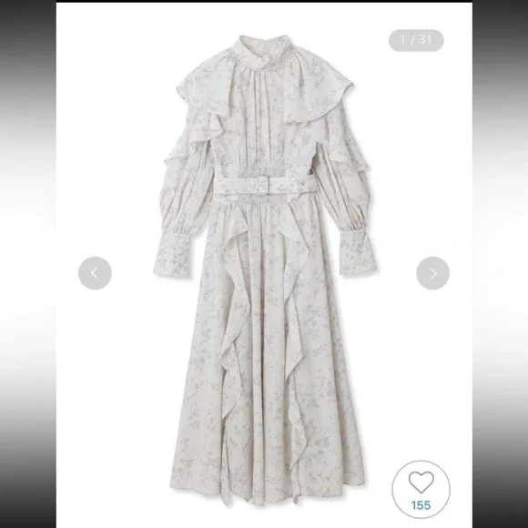 NWOT Snidel Frill Floral Bird Long Sleeve Elegant Feminine Ruffle Dress XS/S - Picture 13 of 16